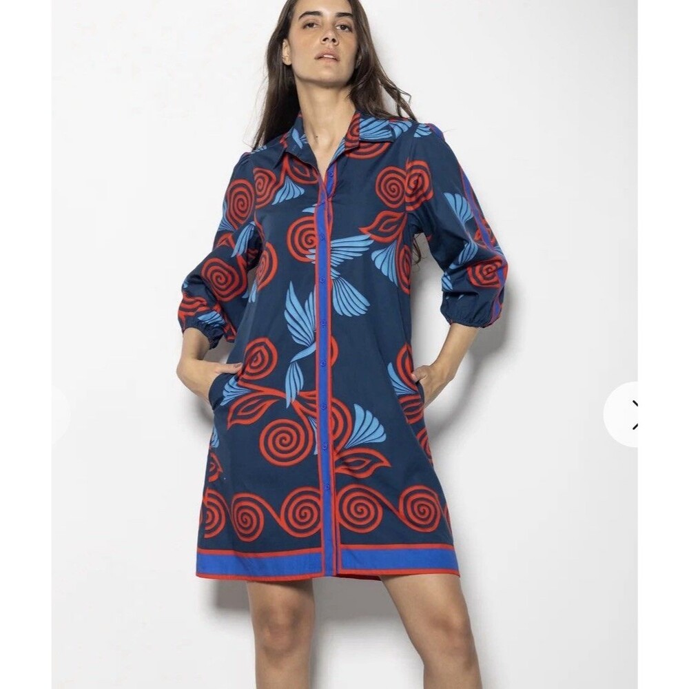 Maude Vivante INDIGO FEATHERS AVA DRESS NWT Size Large I2